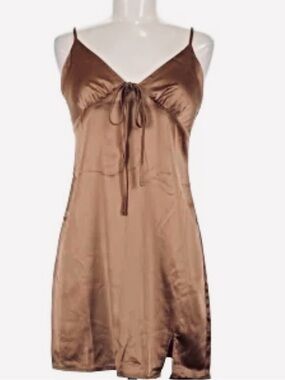 Mimosa Silky Slip Mini Dress In Milk Chocolate Brown Size M - NWT